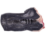 Dark rabbit-shaped fleshlight with textured ridges and internal openings