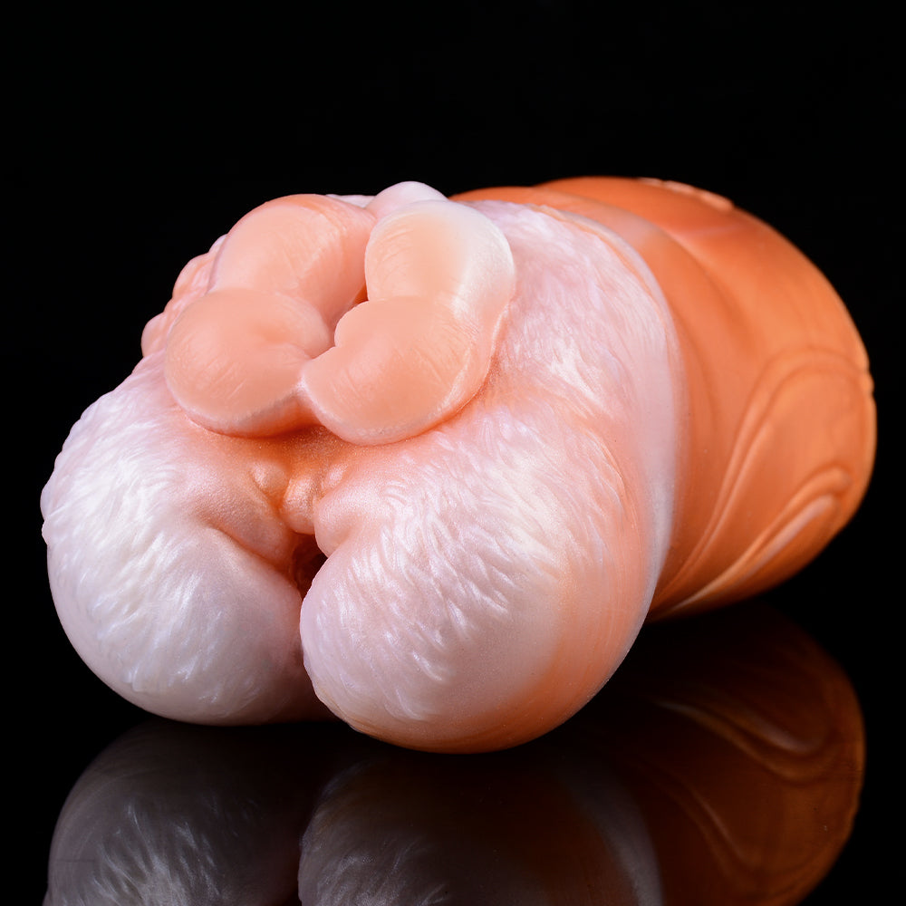 Dual-Hole Canine Pussy Fleshlight, orange-hellrosa, gewölbte Außenseite