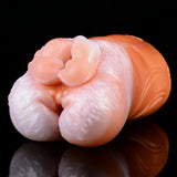Dual-Hole Canine Pussy Fleshlight, orange-hellrosa, gewölbte Außenseite