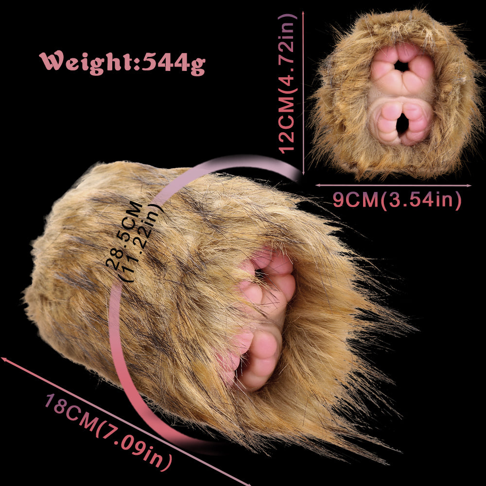 Brown-gold faux-fur dual-hole stroker hood showing two internal openings