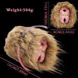 Brown-gold faux-fur dual-hole stroker hood showing two internal openings