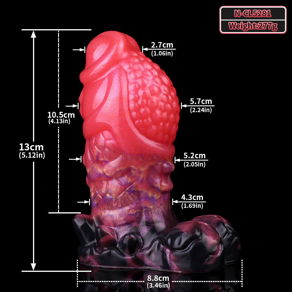 Dragon knot butt plug with black base and detailed pink-scaled body