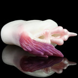 Dual-ended fleshlight with white sleeve and pink/purple wing-like textured insert