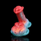 Horse cock grinder toy, side view; red head and blue base