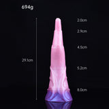 Pink butt plug dildo with size chart: 29.1cm height and 694g weight shown