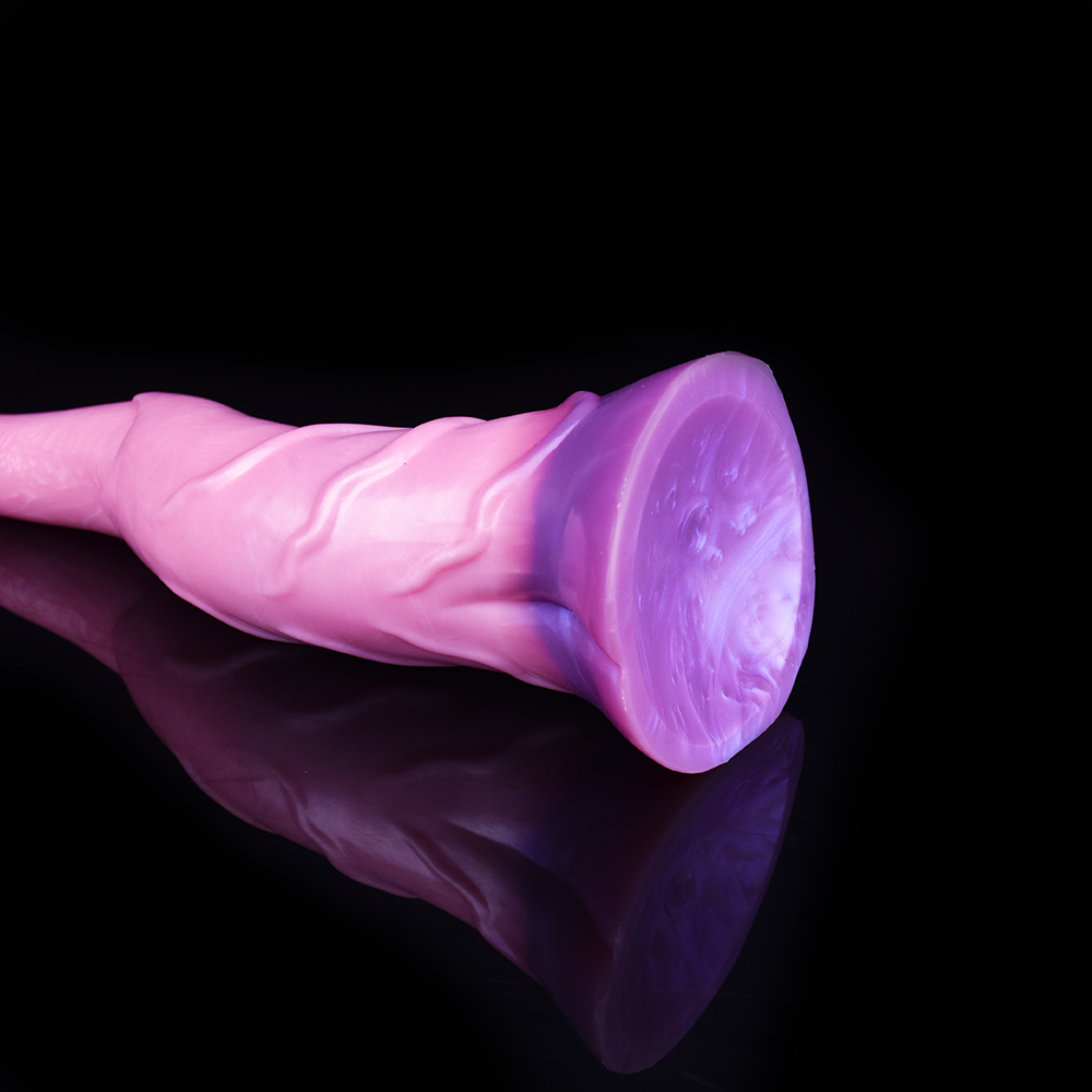 Pink fantasy butt plug dildo with flared opening and textured shaft