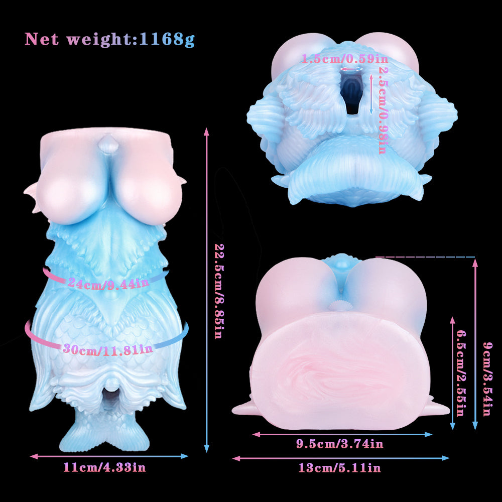 Mermaid fantasy masturbator, light blue fish design with pale pink base (size shown)