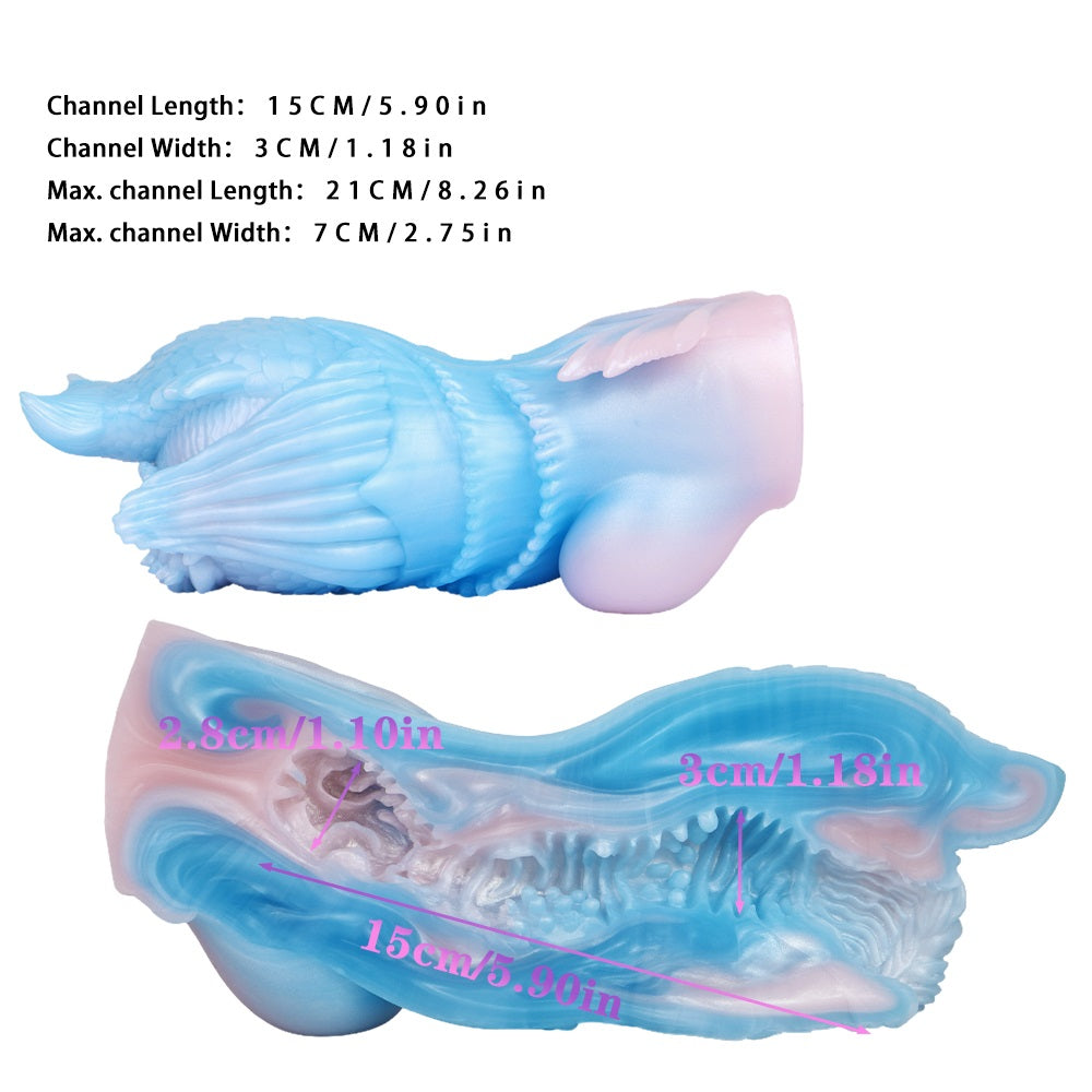 Mermaid fantasy masturbator cutaway: light blue inner channel and textured fins