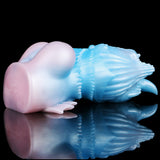 Mermaid fantasy masturbator side view: pale pink end cap and light blue textured body