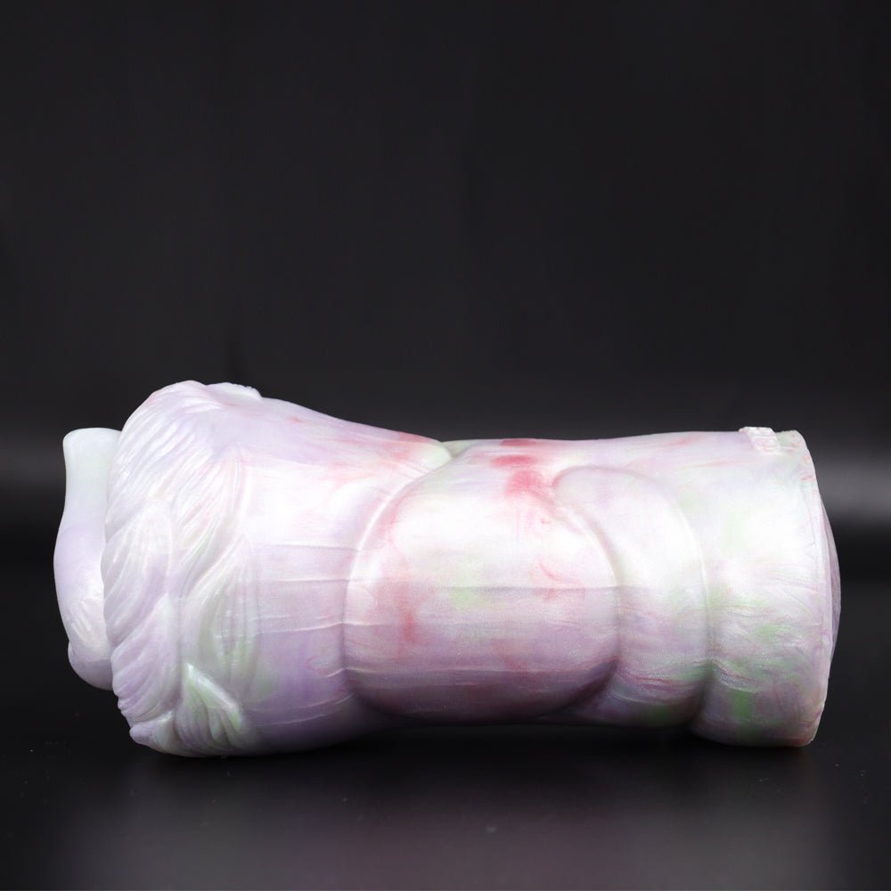 Fantasy masturbator with white body and pastel pink stripes, side profile