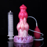 Minotaur squirting dildo, pink-purple, with clear tube and red bulb