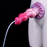 Minotaur squirting dildo, pink-to-lavender, front detail with suction base