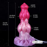 Minotaur squirting dildo, pink-purple, size diagram with 20.6 cm height