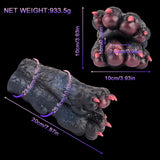 Monster paw pocket pussy sleeve, size graphic view with paw texture and pink toes