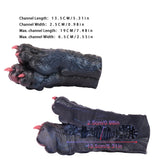 Monster paw pocket pussy sleeve, measurement view; dark blue fur texture with pink claws