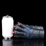 Monster paw pocket pussy sleeve, side view with blue-black texture and pink claw tips