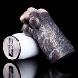Two-hole goat masturbator with dark textured body and clear suction-fit insert