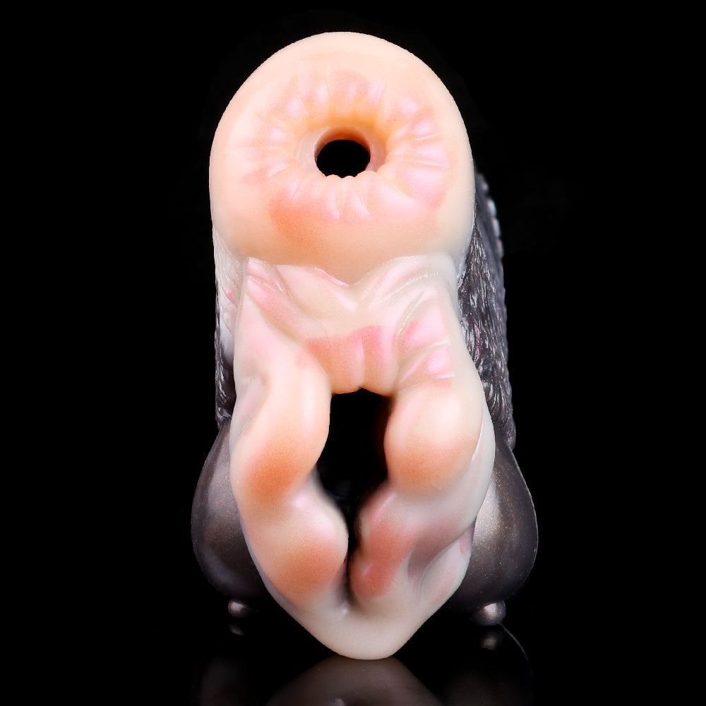 Rear view of two-hole goat stroker with round opening and molded light base