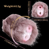 Furry two-hole stroker with size markings and two pink openings