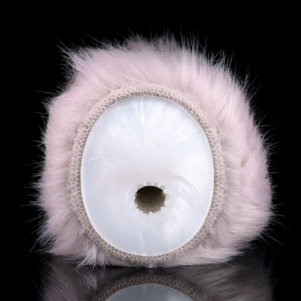 Front view of furry two-hole stroker with round window opening