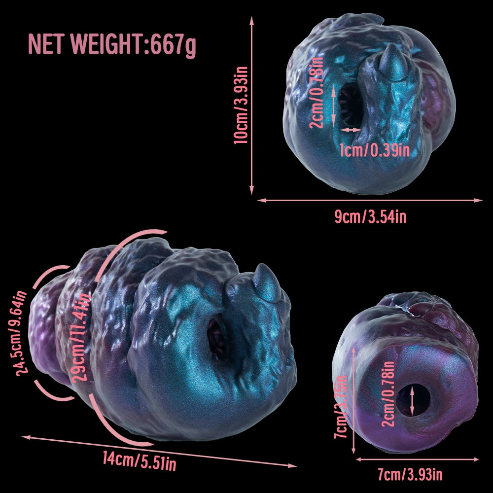 Alien monster masturbator with blue-purple metallic skin and curled tentacle design.