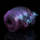 Purple and blue metallic alien monster masturbator with side hole and textured surface.