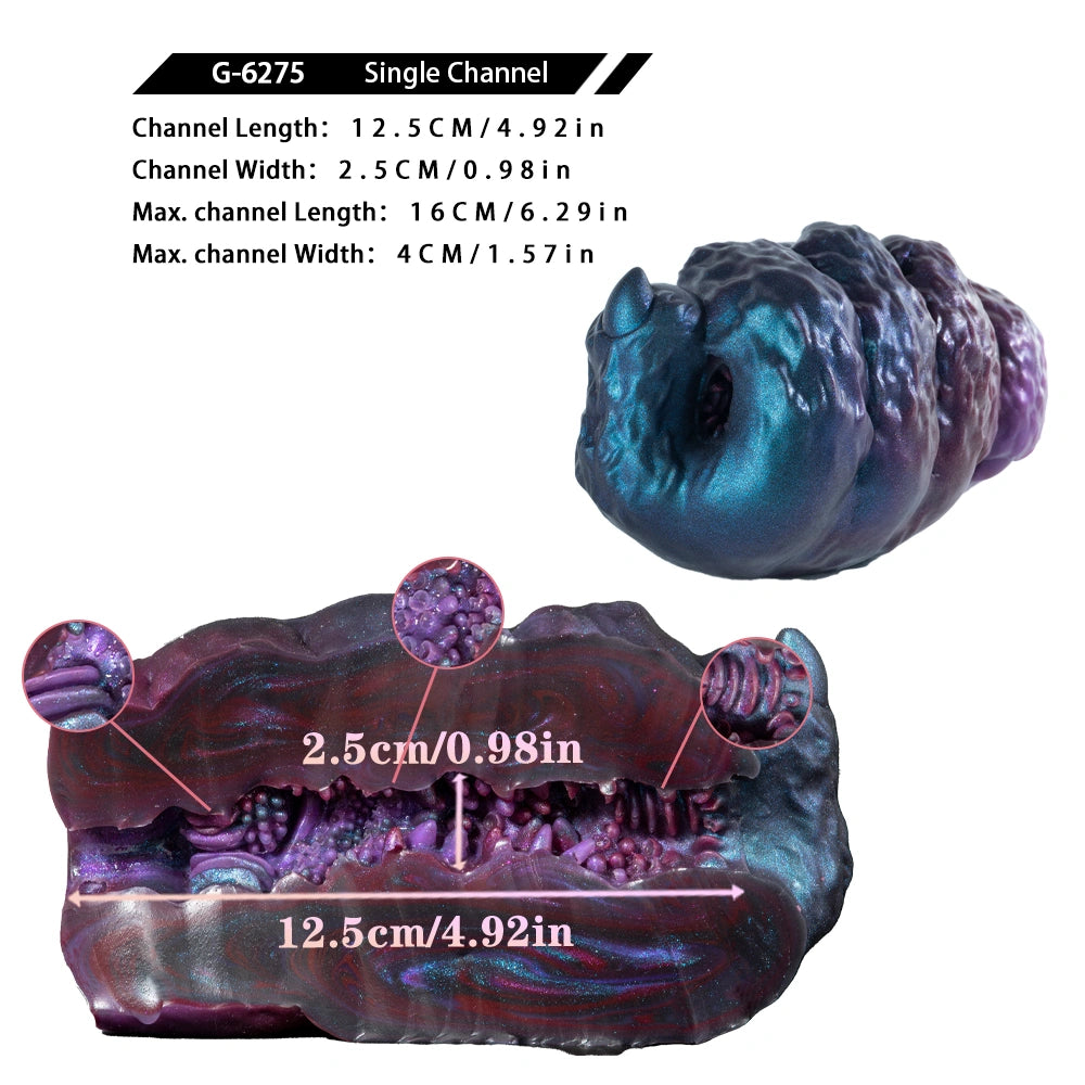 Alien monster masturbator cutaway showing internal channel layout in blue-purple.