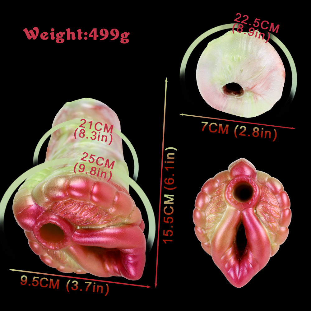 Two-hole fleshlight size diagram with weight and dimensions