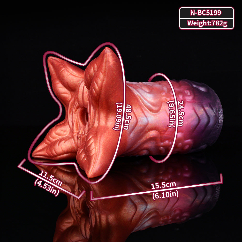 Fantasie Fleshlight mit Größenangaben, rot-violettes Tentakel-Design