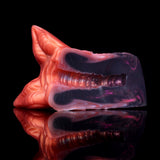 Fantasie Fleshlight seitlich, rot-violettes Tentakel-Design mit geschwungener Rille