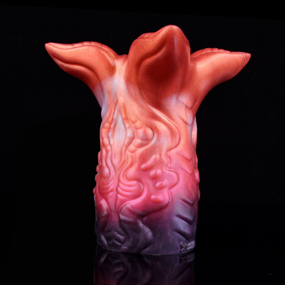 Fantasie Fleshlight frontal, rot-violettes Tentakel-Design mit strukturierter Oberfläche