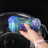 Rainbow harpy fantasy masturbator with tube, hand holding near nozzle