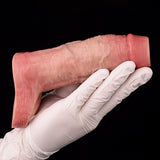 Realistic extender sleeve, pink cylindrical shape with ring base