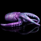 Purple-and-teal tentacled masturbator with curled body and glossy ribbed tentacles