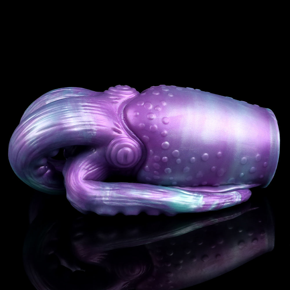 Purple tentacle-style fleshlight with ridged grip and raised nodules