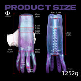 Octopus Evina size chart showing dimensions of purple-blue tentacle masturbator