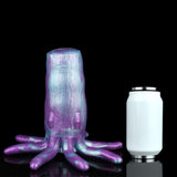 Purple-blue octopus masturbator with tentacles spread, plus white accessory cup