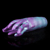 Side view of purple-blue octopus tentacle masturbator with textured surface