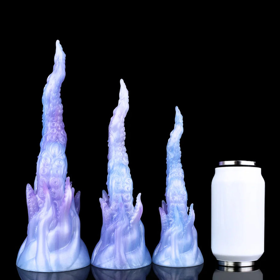 Octopus tentacle-shaped anal plug set, pale blue and lilac textured design