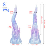 Größe S: hellblau-lila Tentakel-Dildo/Plug mit Maßenangaben, schmale Basis
