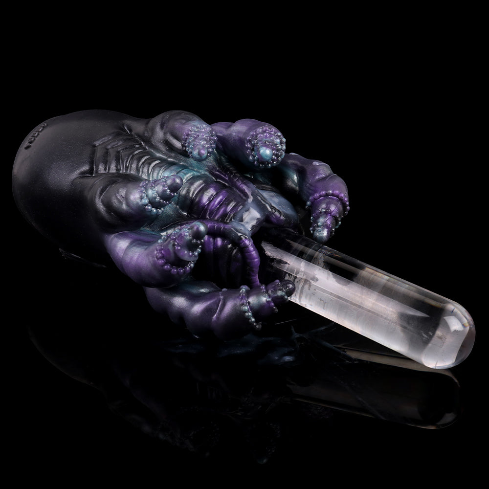Octopus Hydra stroker, angled view with translucent insert tube and purple tentacles