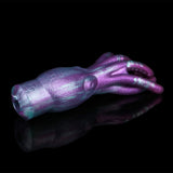 Side view of octopus tentacle masturbator, purple body with ribbed suction-cup tentacles
