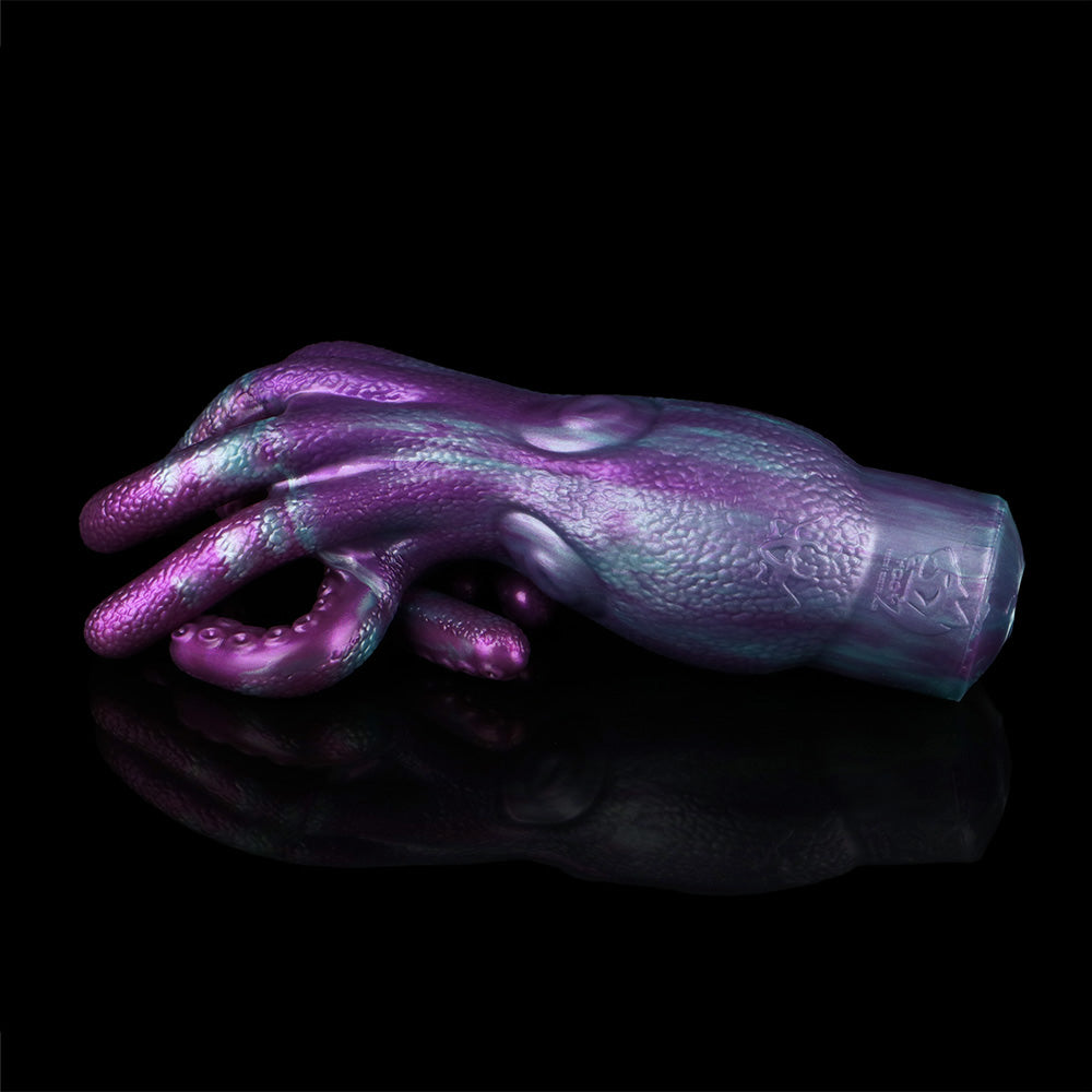 Another angle of purple octopus tentacle masturbator, textured surface and curled tentacles