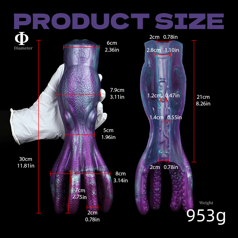 Octopus Nyssa large tentacle masturbator size diagram, purple textured tentacle body