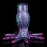 Front view of large octopus-style masturbator, purple textured body with 8 tentacles