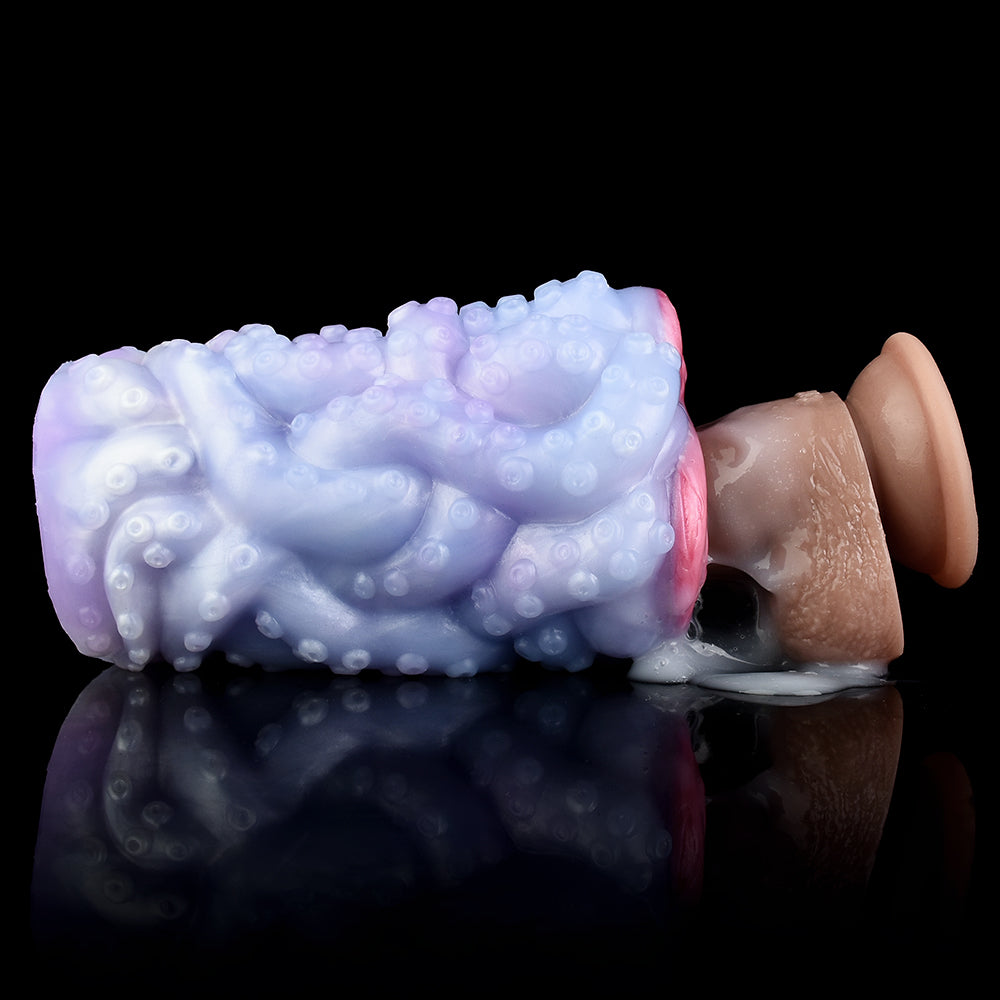 Octopus Orana dual-hole vibrator in blue body with pink inset opening and tentacle bumps