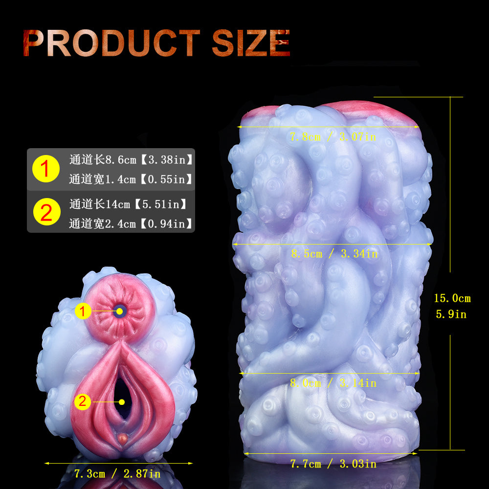 Octopus Orana dual-hole vibrator product size diagram with marked measurements