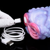 Orana Fantasy dual-hole octopus masturbator with USB cable, purple and pink.