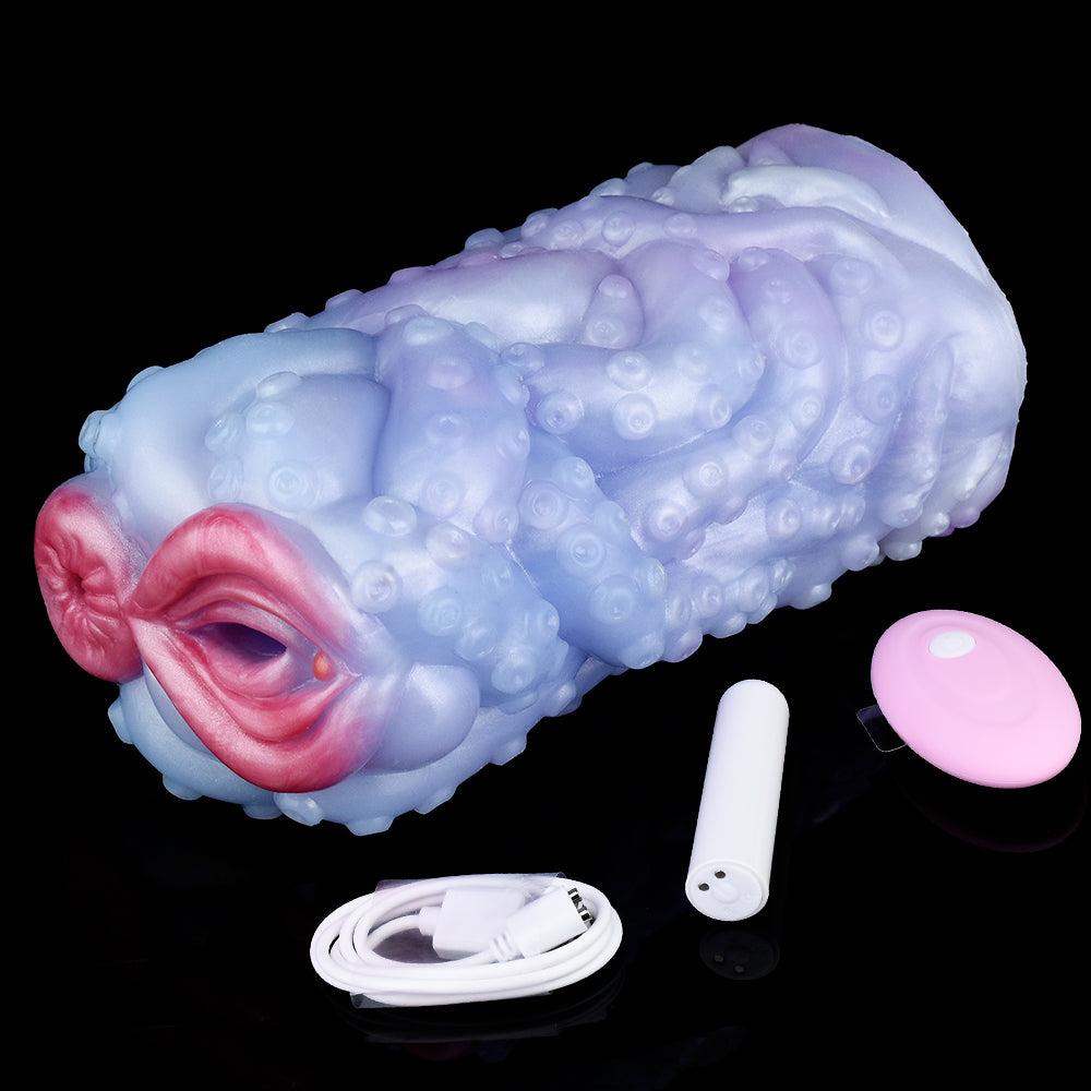 Dual-hole octopus vibrator with included bullet vibrator, blue body and pink bullet