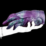 Octopus Qhela tentacle masturbator held in hand, purple/teal eye and ridged head
